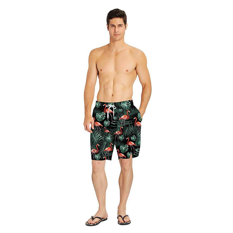 Dark Green Flamingo Funny Swim Trunks