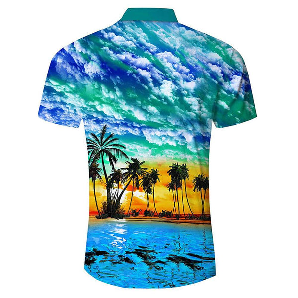 Blue Palm Tree Sunset Ugly Aloha Shirt