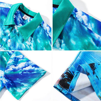 Blauw Palmboom Zonsondergang Lelijk Aloha Shirt