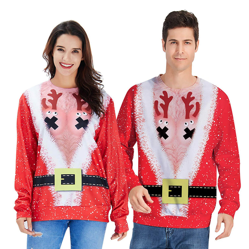 Hairy Chest Reindeer Ugly Christmas Sweater