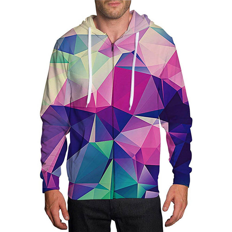 Geometric Diamond Zip Up Hoodie