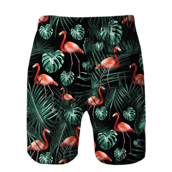 Dark Green Flamingo Funny Swim Trunks