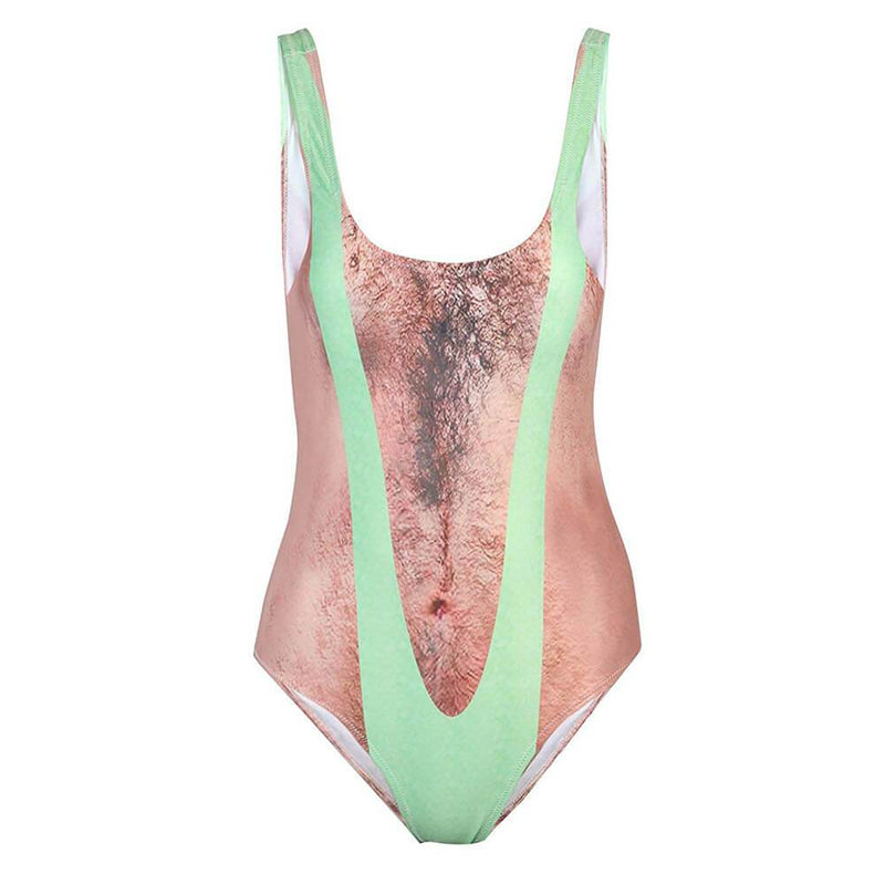 Hairy Chest Ugly One Piece Bathing Suit With Green Strap – D&F Clothing
