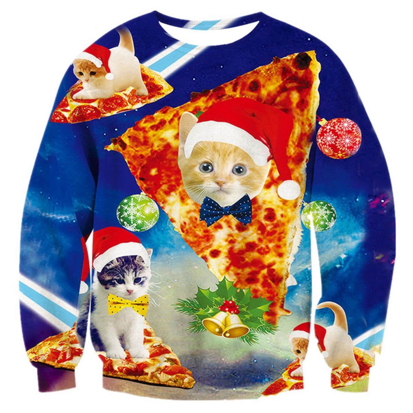 Blauer Pizza-Katzen-hässlicher Weihnachtspullover