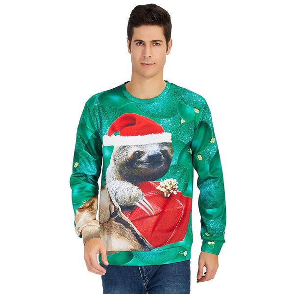 Green Sloth Hat Ugly Christmas Sweater