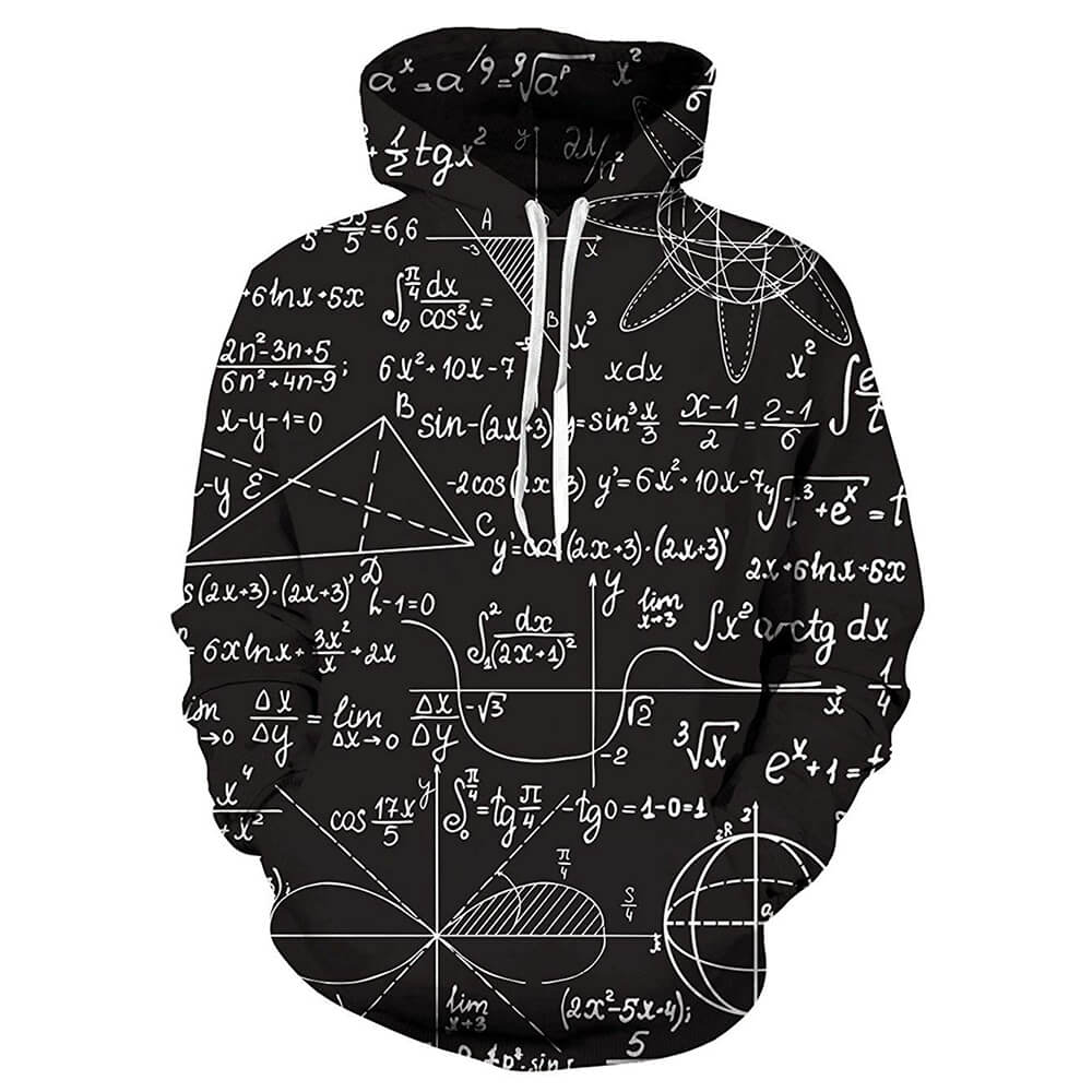 Zwarte hoodie met wiskundige prints