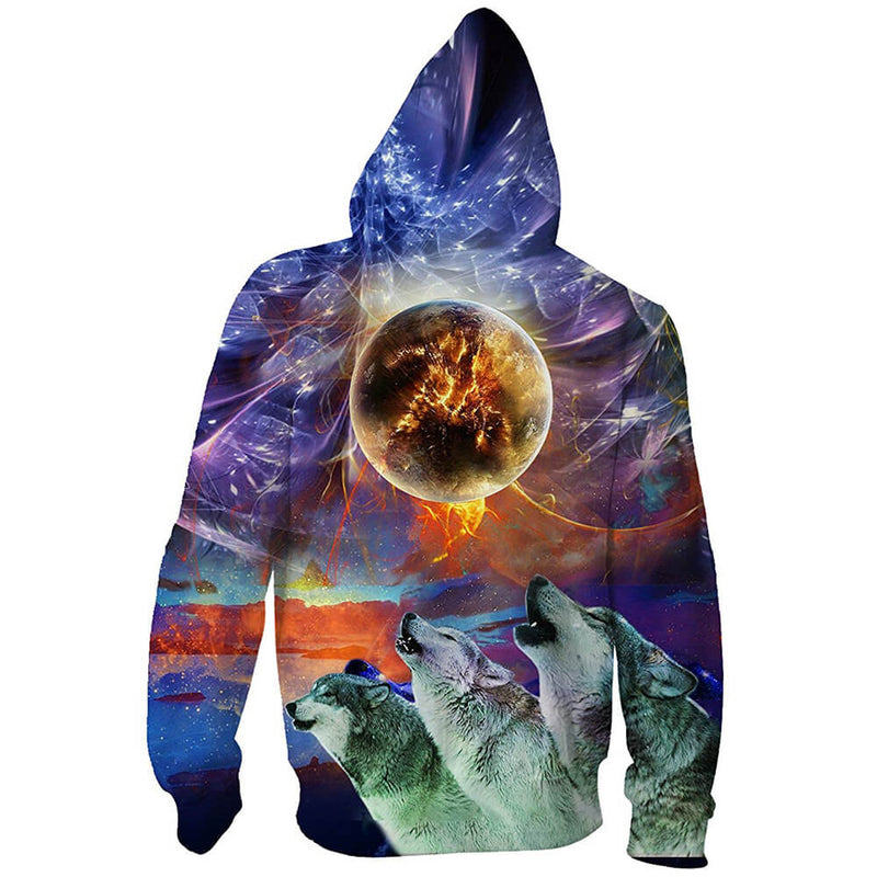 Full Moon Wolf Zip Up Hoodie