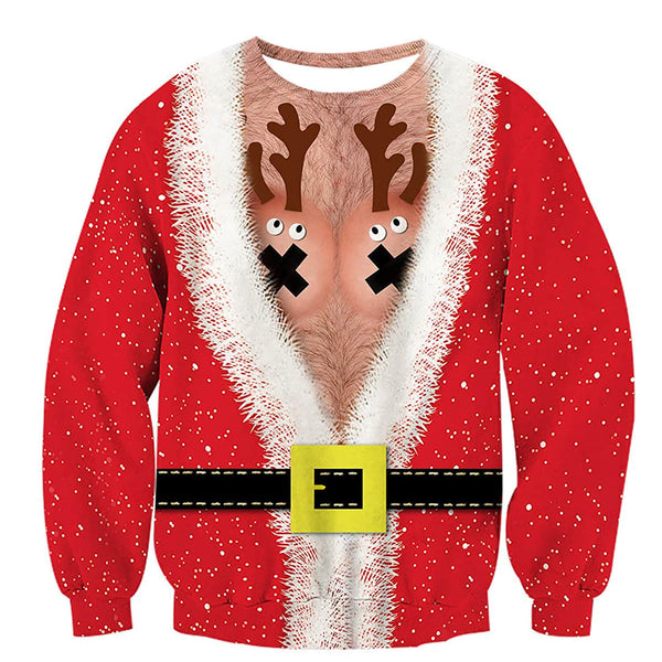 Hairy Chest Reindeer Ugly Christmas Sweater