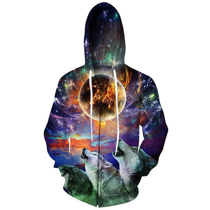 Kapuzenpullover mit Reißverschluss und Wolfsmotiv „Full Moon“