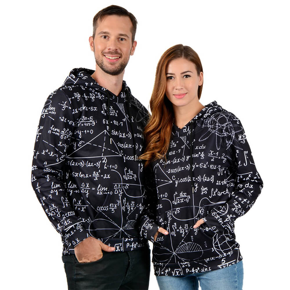 Zwarte hoodie met wiskundige prints
