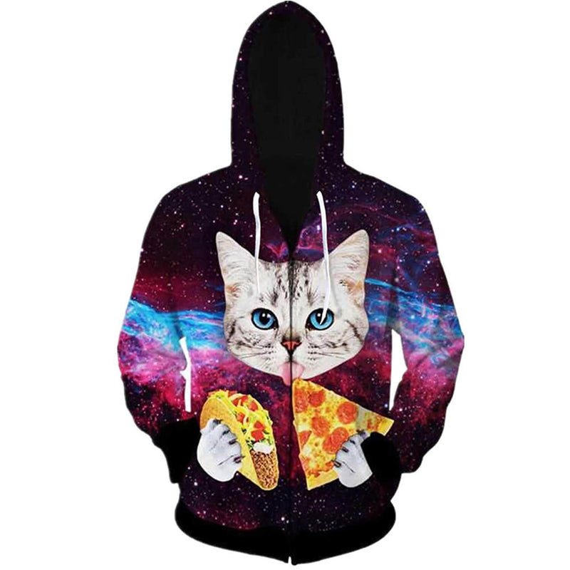 Pizza Taco Cat Zip Up Funny Hoodie