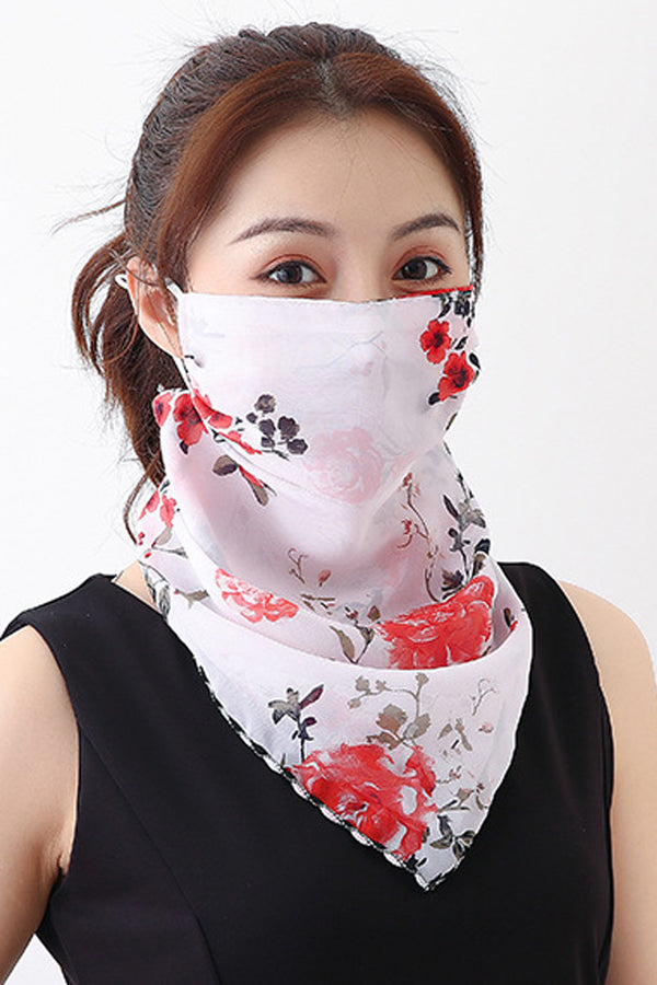 Flowers White Bandana Scarf With Ear Loops
