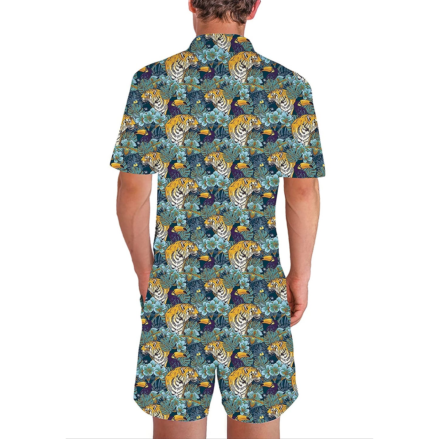 Tiger & Palm Leaf Prints Male Romper