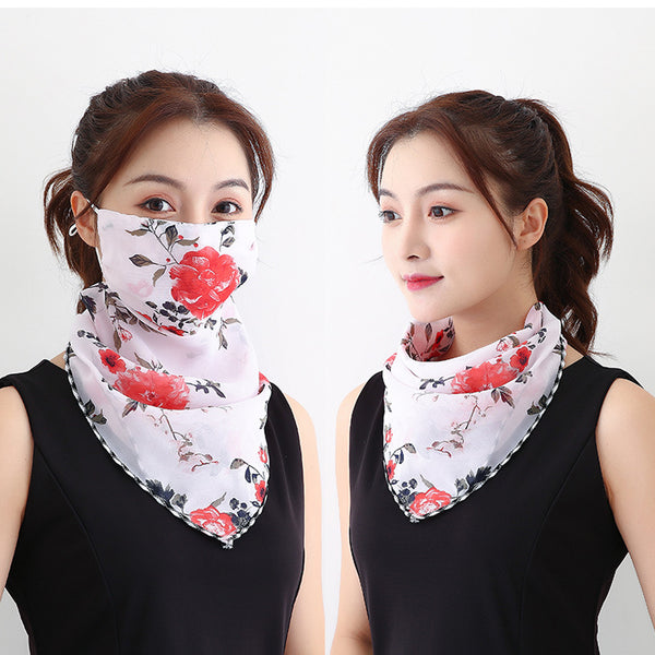 Rose White Bandana Scarf With Ear Loops