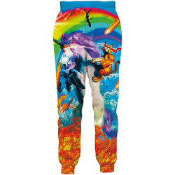 Rainbow Cat Riding Unicorn Funny Sweatpants