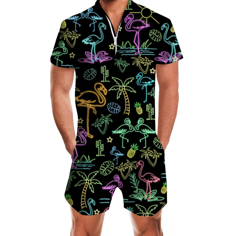 Palm Tree Flamingo Funny Men Romper