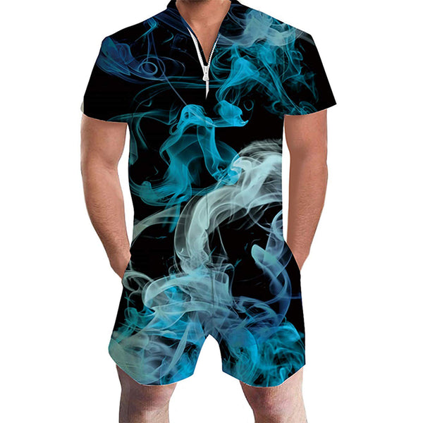 Blue and White Smoke Male Romper