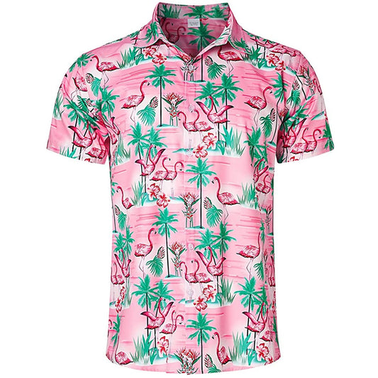 Palmboom Roze Flamingo Grappig Overhemd met Knoopjes