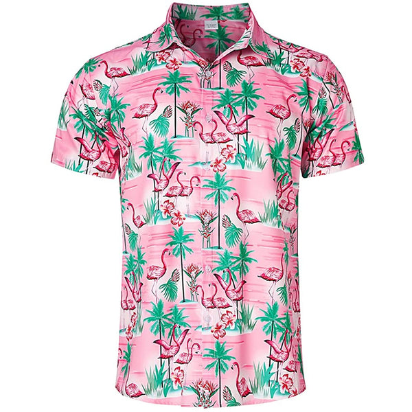 Palm Tree Pink Flamingo Funny Button Up Shirt