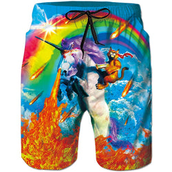 Cat Riding Unicorn Funny Swim Trunks