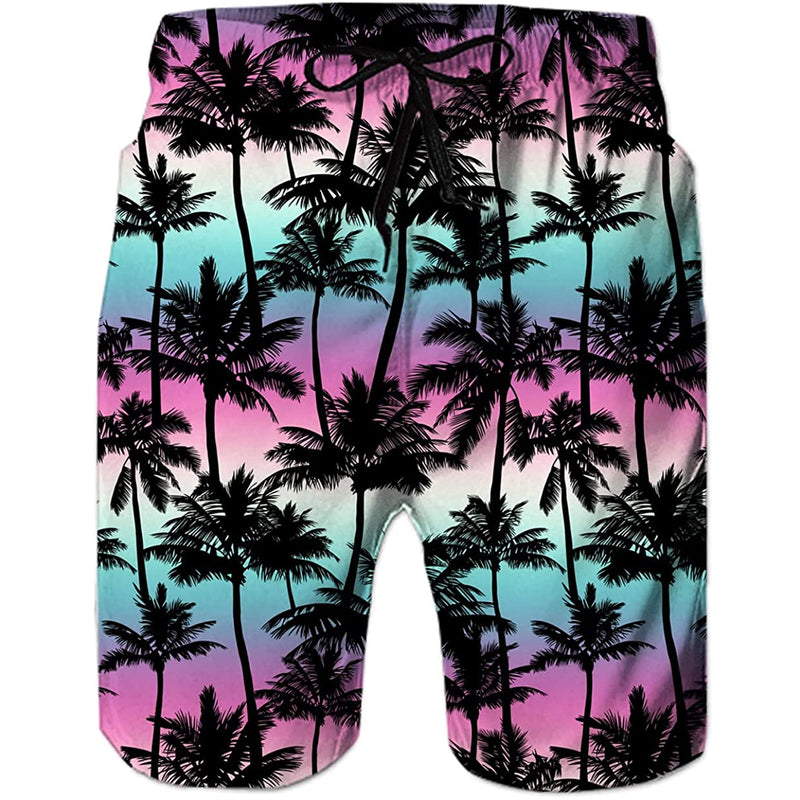 Pink & Blue Palm Tree Funny Swim Trunks