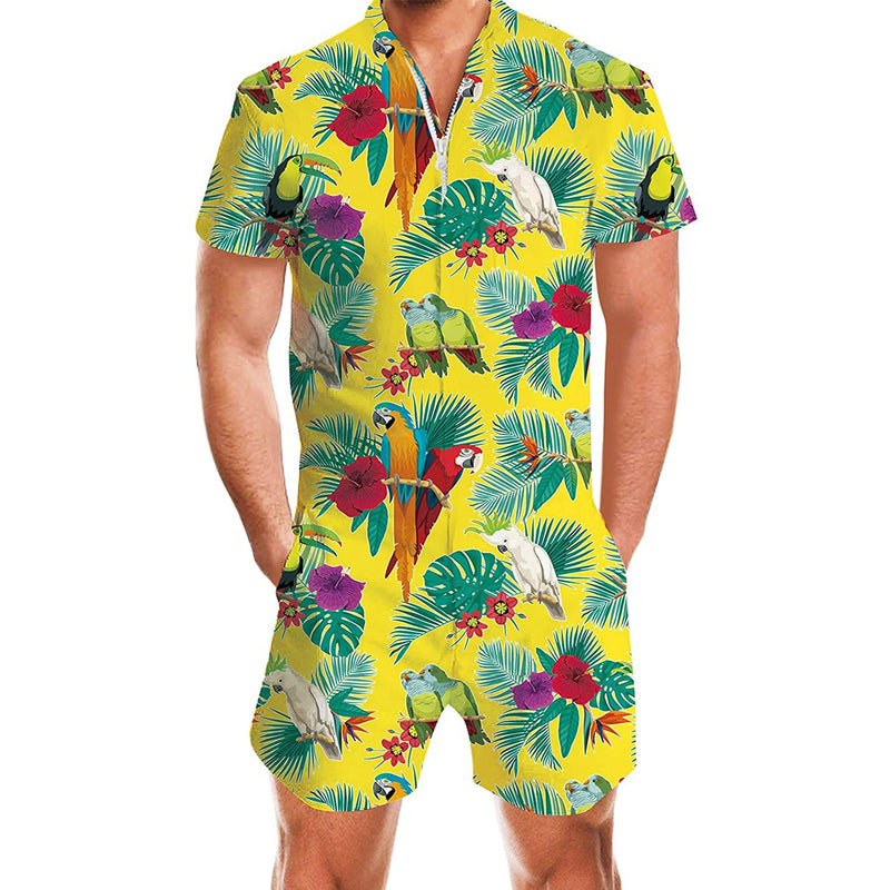 Palm Leaf Parrots Male Romper