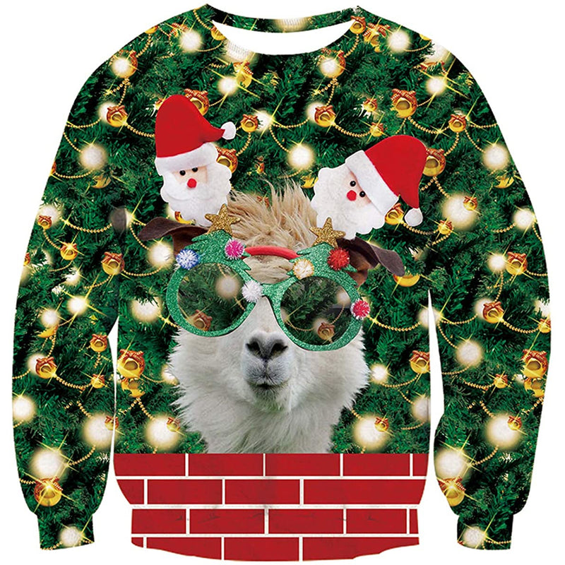 Funny Glasses Llama Ugly Christmas Sweater