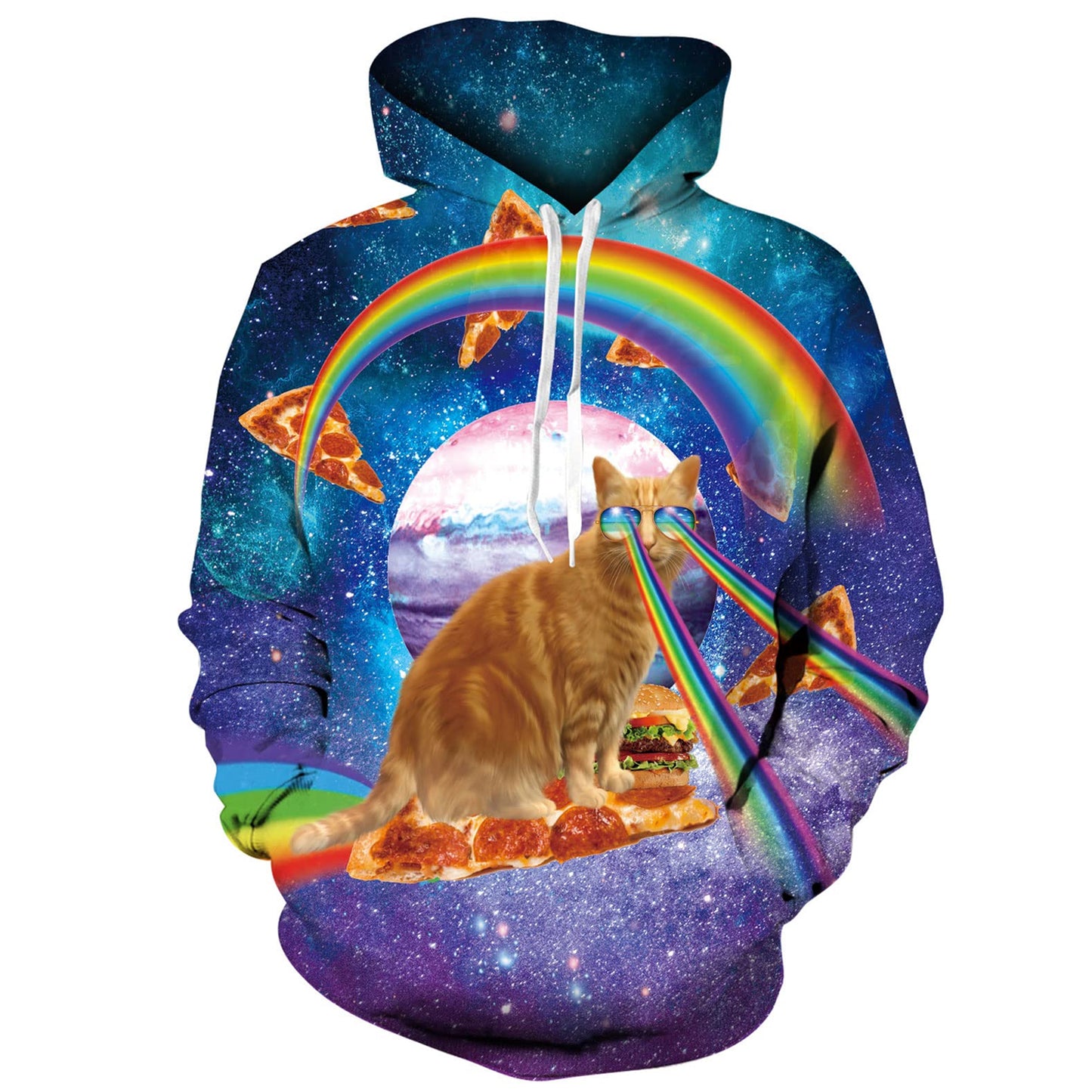 Regenboog Ruimte Pizza Kat Grappige Hoodie
