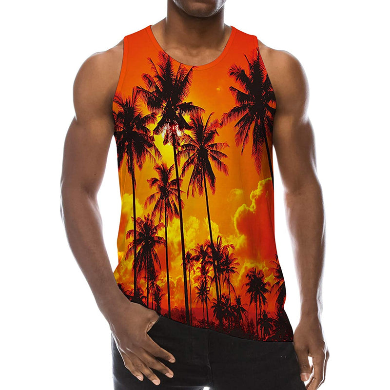 Orange Palm Tree Hawaiian Funny Tank Top