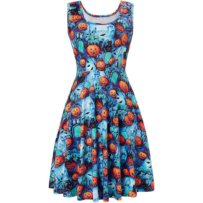 Halloween Pumpkin Funny Dress for Women XL / Blue Halloween Pumpkin Funny Dress for Women XL / Blue