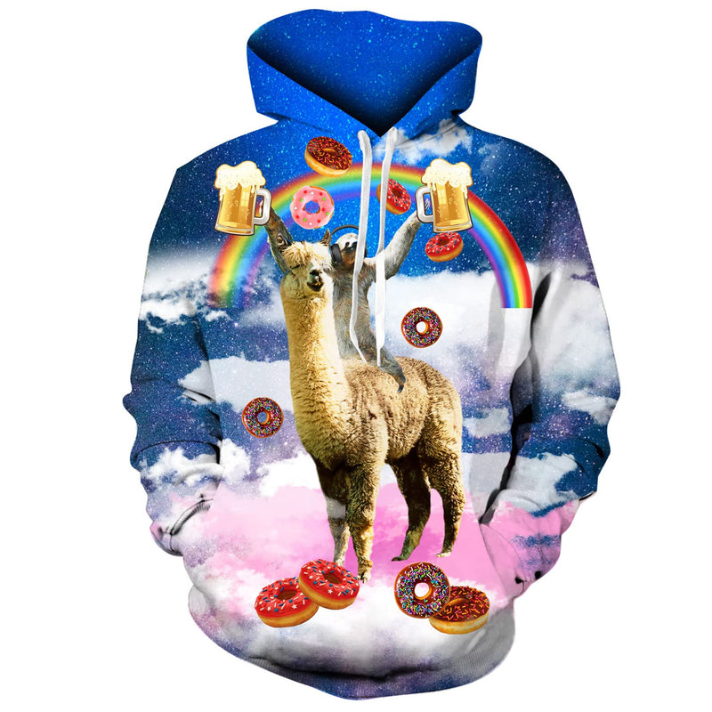 Beer Sloth Riding Llama Funny Hoodie