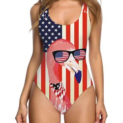 Flamingo American Flag Ugly One Piece Swimsuit