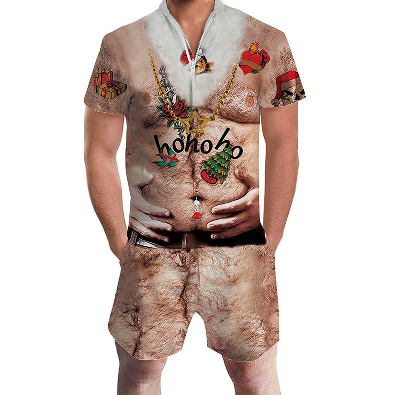 Ugly Christmas Hairy Chest Male Romper