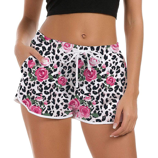 Leopard Rose Funny Board Shorts for Women