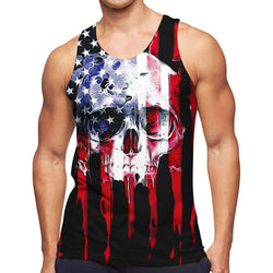 Melting American Flag Skull Funny Tank Top