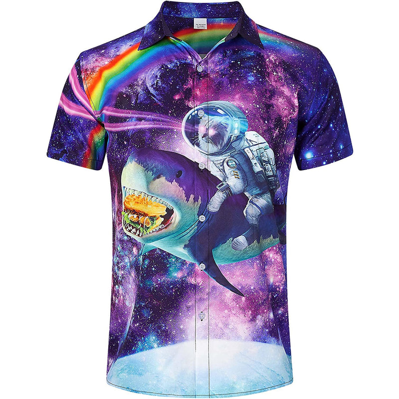 Astronaut Cat Riding Taco Shark Funny Hawaiian Shirt