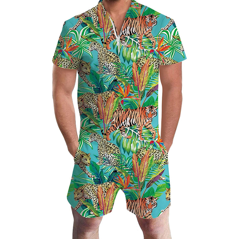 Palm Leaf Tiger Leopard Male Romper