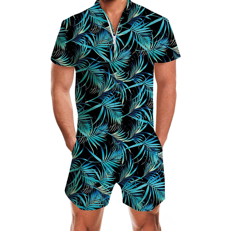 Blue Hawaii Leaf Male Romper