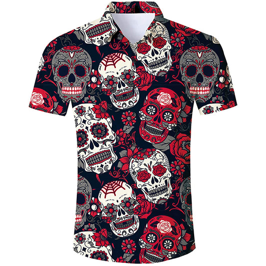 Kleurrijke schedel grappig Hawaiiaans shirt