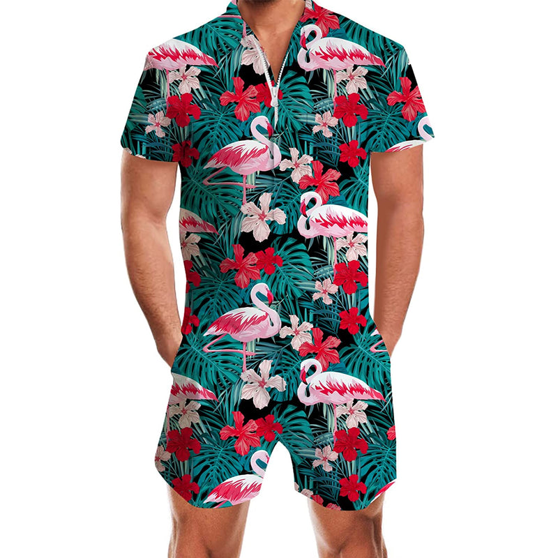 Flowers Pink Flamingos Funny Male Romper