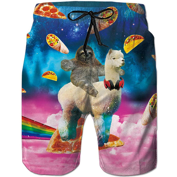 Sloth Riding Llama Funny Swim Trunks