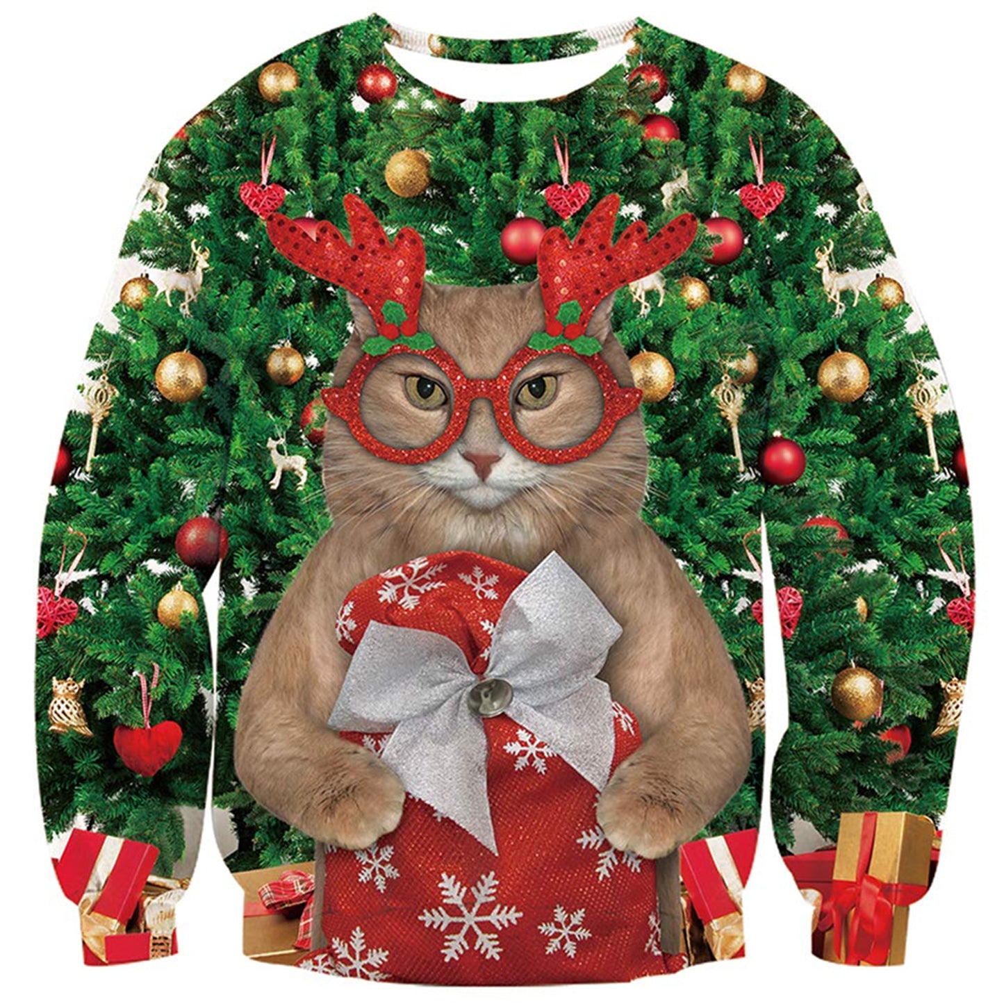 Rentier Brille Katze Hässlicher Weihnachtspullover