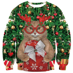 Reindeer Glasses Cat Ugly Christmas Sweater