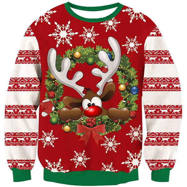 Snow Reindeer Ugly Christmas Sweater