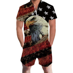 American Flag Eagle Retro Men Romper