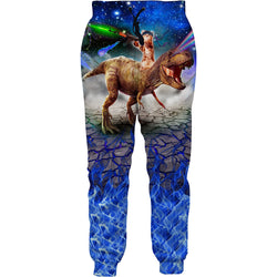 Blue Gun Cat Riding Dinosaur Funny Sweatpants