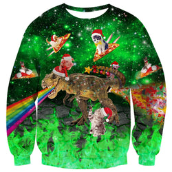 Green Fire Pig Cat Dinosaur Ugly Christmas Sweater