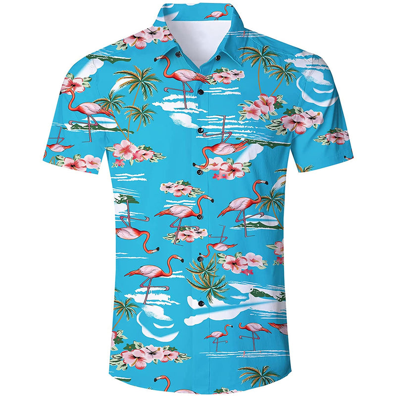 Blue Palm Tree Flamingos Funny Hawaiian Shirt