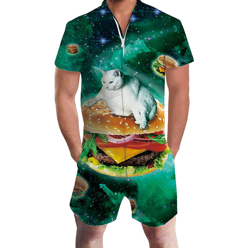 Cat Hamburger Green Men Romper