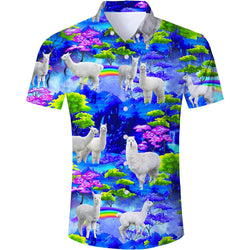 Rainbow Forest Llama Blue Funny Hawaiian Shirt